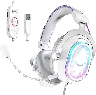 FIFINE USB Gaming Headset: Flowing RGB Lighting - 7.1 Surround Sound - Detachable Mic - Soft Ear Pads, Over-Ear Headset with Control Box, for PC, Laptop, Mac, PS5/PS4 - AmpliGame H13WP (White&Purple)