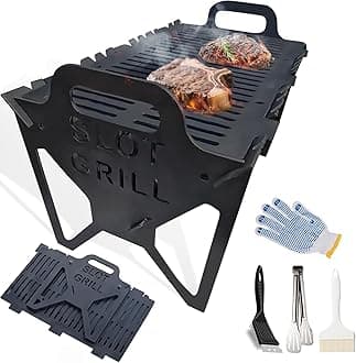 Slot Grill - Collapsible BBQ Grill for Easy Storage Steel, Portable Slot Grills Collapsible BBQ Grills, 20×11in Large Cooking Surface, Tool-Free Setup, for Camping, Backyard, Travel, Party