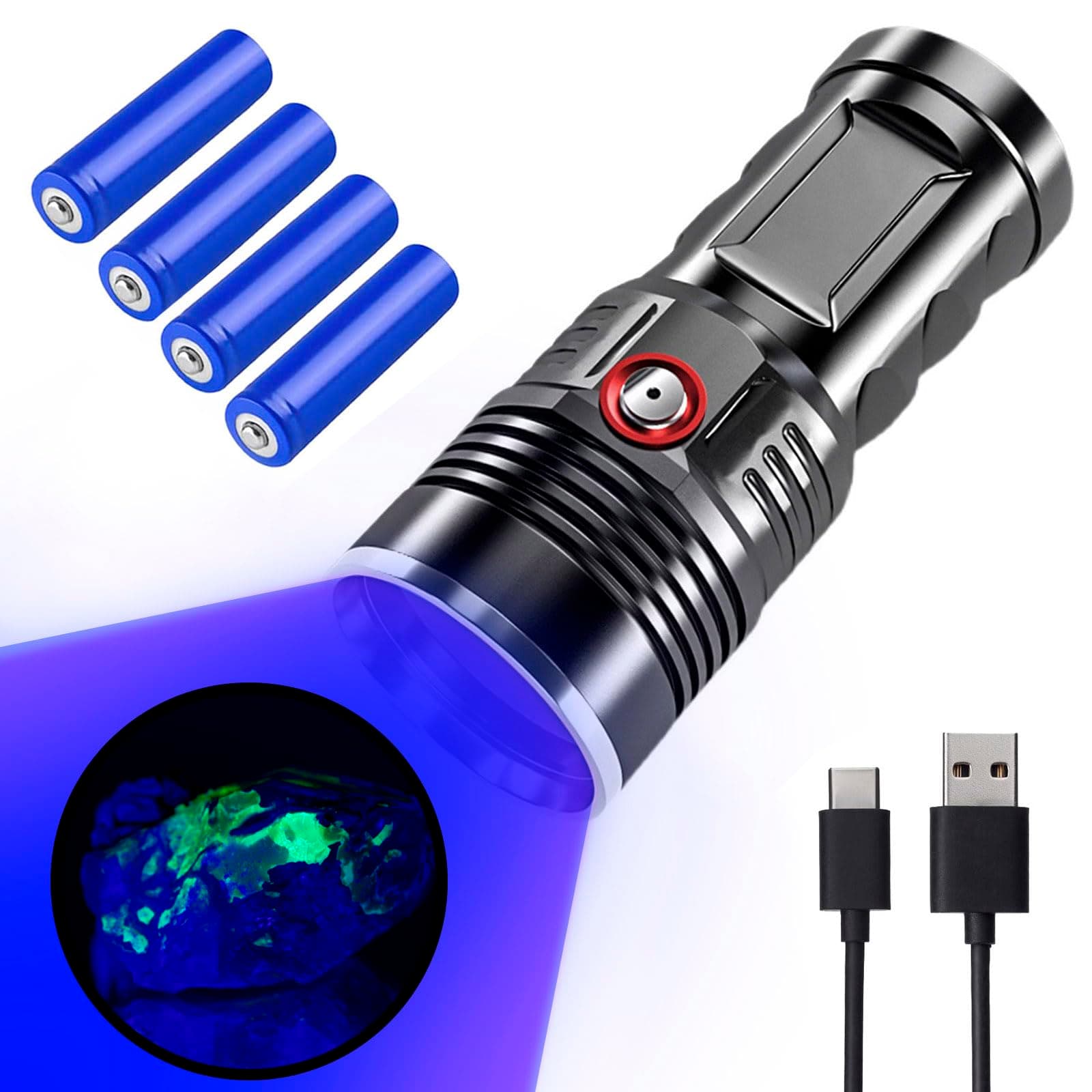 60W 365nm UV Black light Flashlight Filtered BlackLight USB C Rechargeable Professional Inspection NDT Detector for Pet Urine, Mineral, Fluorescent Dermatology Woods Lamp Skin Examination Analyzer