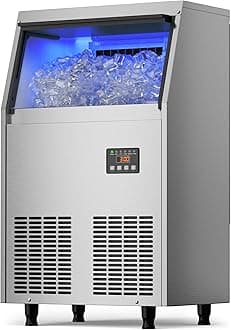 Coolski Commercial Ice Maker Machine 100Lbs/24H, Under Counter Ice Machine with 34lbs Ice Storage Bin, Stainless Steel Freestanding Ice Maker for Restaurant, Bars, Home and Offices