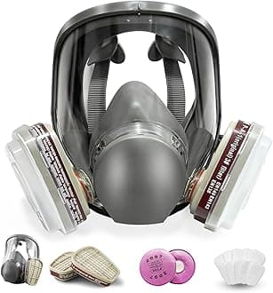 Reusable full Face Cover, Full Face Respirator Mask, Organic Vapor Gas Mask with Activated Carbon Filters Anti-fog Gas Cover Against Dust Fume for Painting, Polishing, Welding, Staining, Cutting
