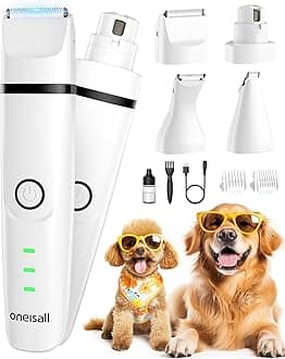 oneisallPaw Trimmer for Small Dogs Quiet, 4 in 1 Small Dog Grooming Kit, 2 Speed Dog Grooming Kit for Small Dogs, Cordless Small Dog Clippers, Quiet Dog Nail Grinder for Small Dogs(White)