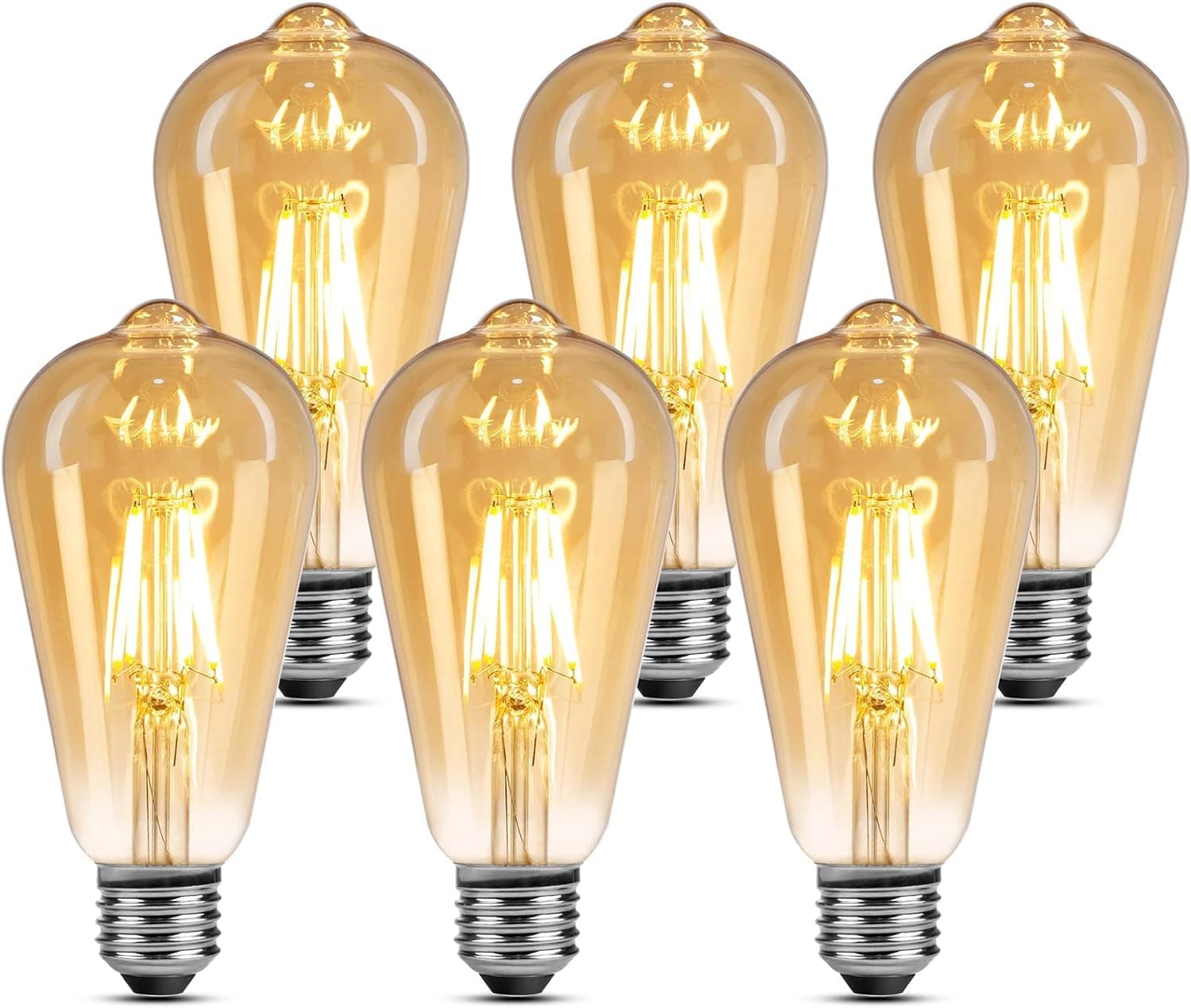 Vintage E27 LED Edison ST64 Filament Light Bulbs (6-Pack) | 2700K Warm White, Amber Glass, 4W Non-Dimmable Decorative Bulbs, Soft Ambient Light (Not for Bright Lighting)