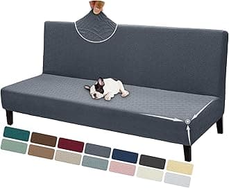 ZNSAYOTX Armless Futon Cover Super Stretch (67"-82") Jacquard Futon Sofa Bed Slipcover with Non-Slip Elastic Bottom, Universal Sofa Mattress Covers Full Queen Size (Soft Durable Washable, Dark Gray)