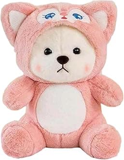 Plush White Bear in Pink Cat Costume, Soft Stuffed Animal Toy for Kids Girl Teddy Bear 22 cm - Pink