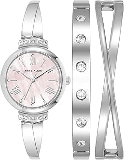 Women's Premium Crystal Accented Bangle Watch and Bracelet Set