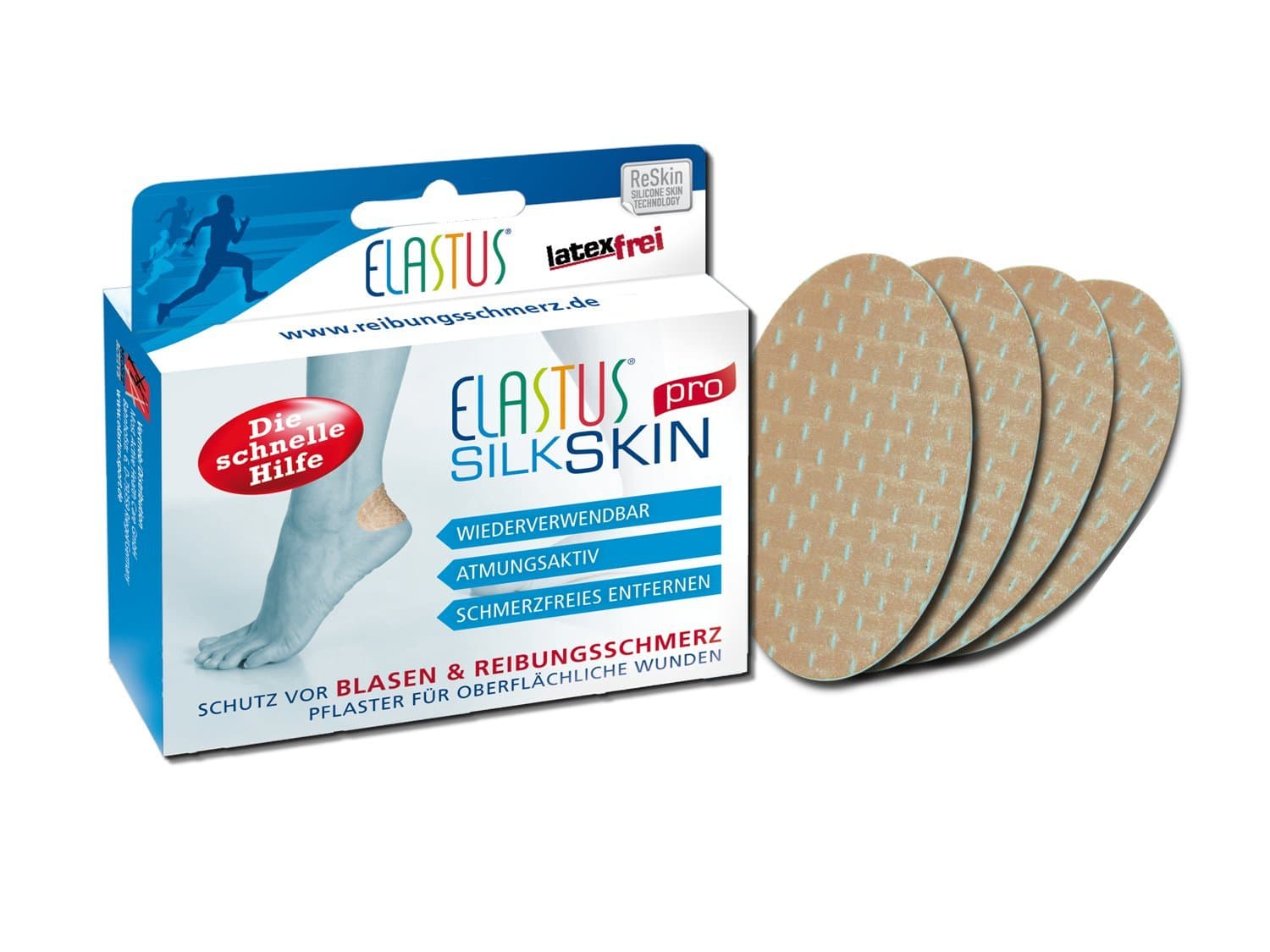 Elastus SilkSkin Pro Plaster 8.5 cm x 4.8 cm for Blisters / Rubbing x4 Skin-Coloured
