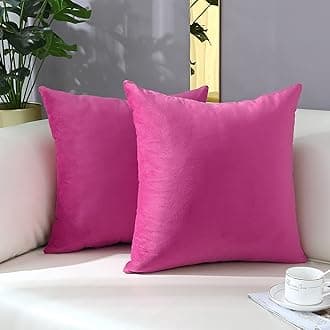 mixeoo Comfy Hot Pink Throw Pillow Covers Decorative Square Velvet Super Soft Cushion Cases Home Decor for Sofa Couch Living Room Chair, Set of 2, 16 x 16 Inch
