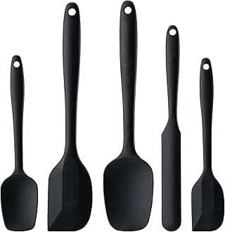 Silicone Spatula Set, 5 Piece Food Grade Rubber Spatulas for Baking, Cooking, and Mixing High Heat Resistant Non Stick Dishwasher Safe BPA-Free (Black)