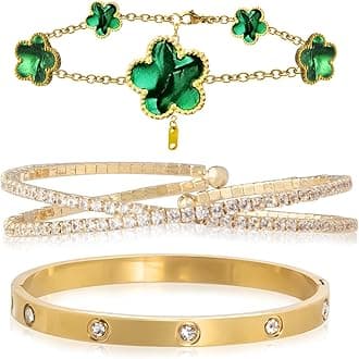 Gold Bracelets for Women Stainless Steel Bracelet 18K Love Bangle for women Cubic Zirconia Cuff Gold Bangle Set Fashion Jewelry Gifts