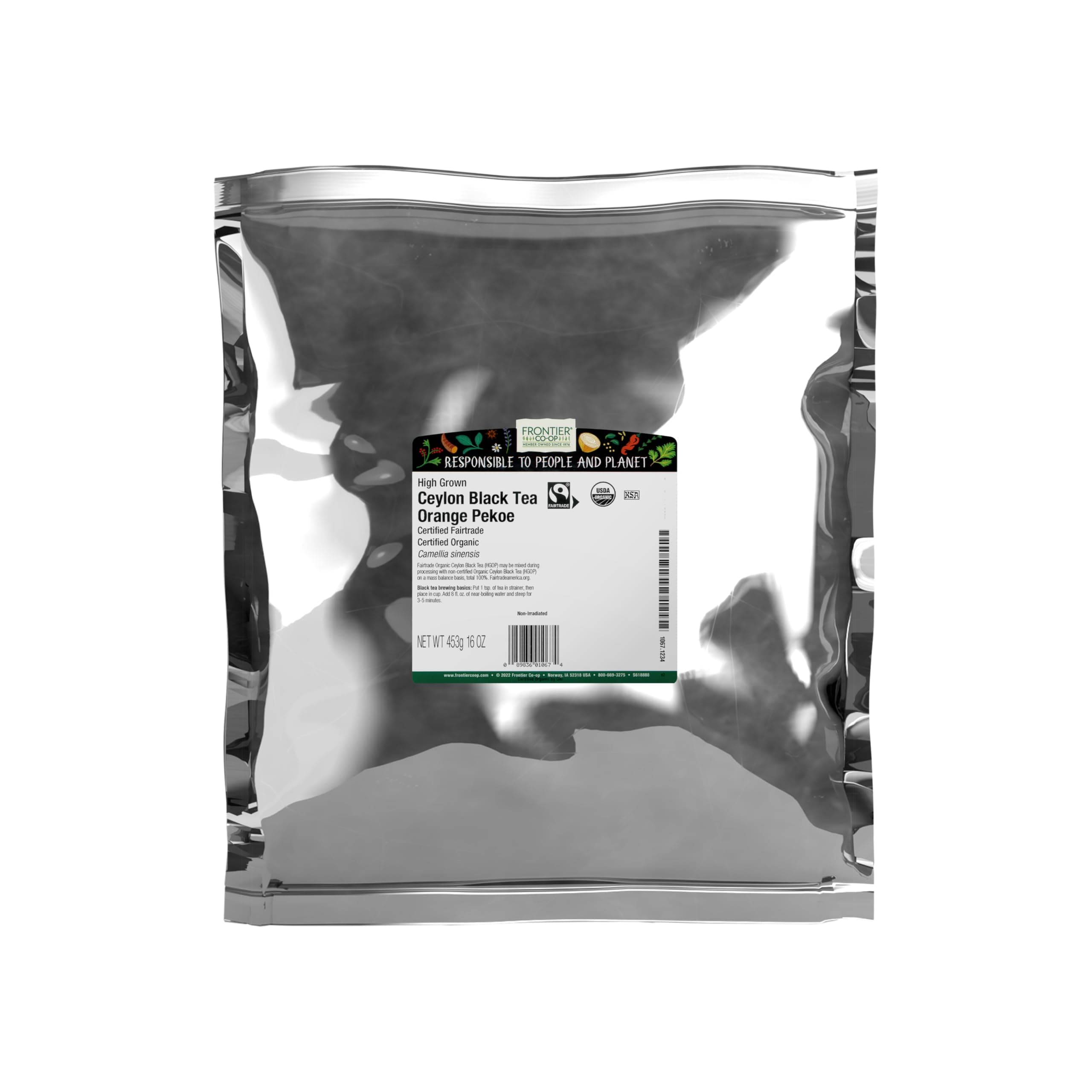 Frontier Co-op Organic Ceylon Black Tea, 1-Pound Bulk, High-Grown Orange Pekoe, Medium-Strong Tea Body, Kosher, Fair Trade