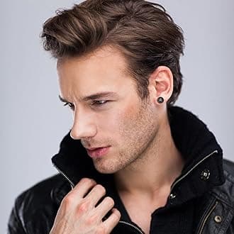 Fansilver 7Pairs Norse Viking Earrings for Men Stainless Steel Black Stud Earrings Fake Gauges Plug Vintage Huggie Mens Hoop Earrings Celtic Divination Thors Hammer Wolf Earrings