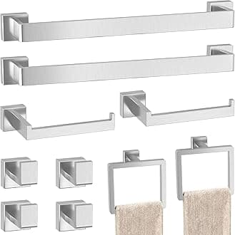 - 10-Pieces Brushed Nickel Bathroom Accessories Set, Stainless Steel Bathroom Hardware Set, Towel Racks for Bathroom Wall Mounted 24 Inch Bath Towel Bar Set.