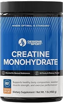 Designs for Sport Creatine Monohydrate Powder - NSF Certified for Sport Creatine Supplement to Support Muscle Recovery, Pre + Post Workout Strength and Energy (1 lb / 90 Servings)