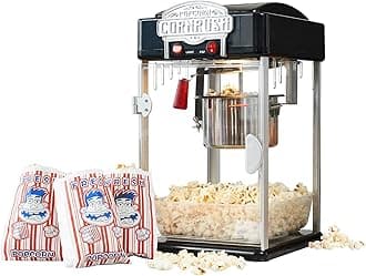 CORNRUSH Popcorn Popper Machine-4 OZ Vintage Professional Popcorn Maker Theater Style with Nonstick Kettle Warming Light and Serving Scoop. (Black)