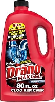 Drano Max Gel Drain Clog Remover & Cleaner, Fast-Acting to Unclog Standing Water & Remove Hair, Grease & Food Blockages, Safe for all Pipes & Septic, Kitchen Sinks, Bathroom Showers & Tubs, 80 Oz