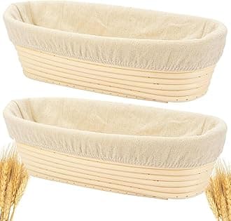2PACK 12 inch Oval Bread Proofing Basket Banneton Bread Dough Proofing Rising Rattan Basket & Liner for Baking Bread Making