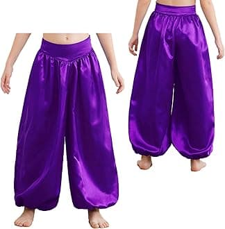 Jhaoyu Harem Pants for Girls Belly Dance Bottoms Halloween Party Tribal Arabic Trousers Satin Bloomers