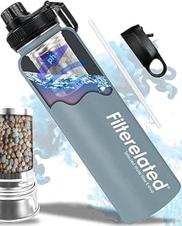Filterelated 30oz Stainless Steel Portable Alkaline Filter Water Bottle, Creates Up to 9+ Ph of Quality Water, Sports Travel Water Bottle, Removes Water Impurities（Grey）