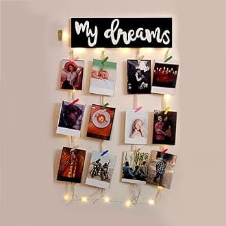 VAH Wooden Photo Frame with LED Light - Display Picture Collage Organizer with Clips (My Dream With Light)