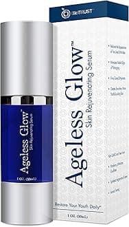 Ageless Glow Anti Aging Moisturizer, Skin Brightening Serum with Vitamin C and Hyaluronic Acid, Plant-Based, Naturally Derived Facial Serum (1 fl oz.)
