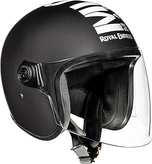 Royal Enfield Open Face MLG Helmet with Clear Visor Matt Black & White, Size: M( 57-58cm)