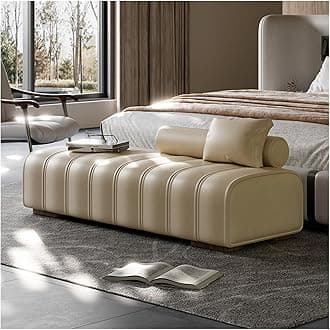 Storage Bench Faux Leather Upholstered End of Bed Bench Modern Long Bench,Rectangular Accent Bench for Living Room Entryway Bedroom End of Bed Bench (Color : Orange, Size : 150 * 45 * 43cm)