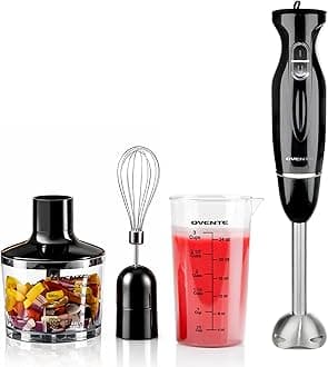 OVENTE HS565B Multi-Purpose Hand Immersion Blender (Set-Black), 2.5 x 2.5 x 15.4