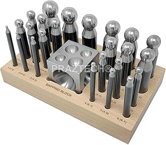 PRAZTECH® Dapping Doming Punch Set Forming Block & Punches | Hardened Steel Construction | Jewellery Making | HarMetal Forming Tool Kit | DIY | (26 Pcs Set (2.3 to 25) mm)