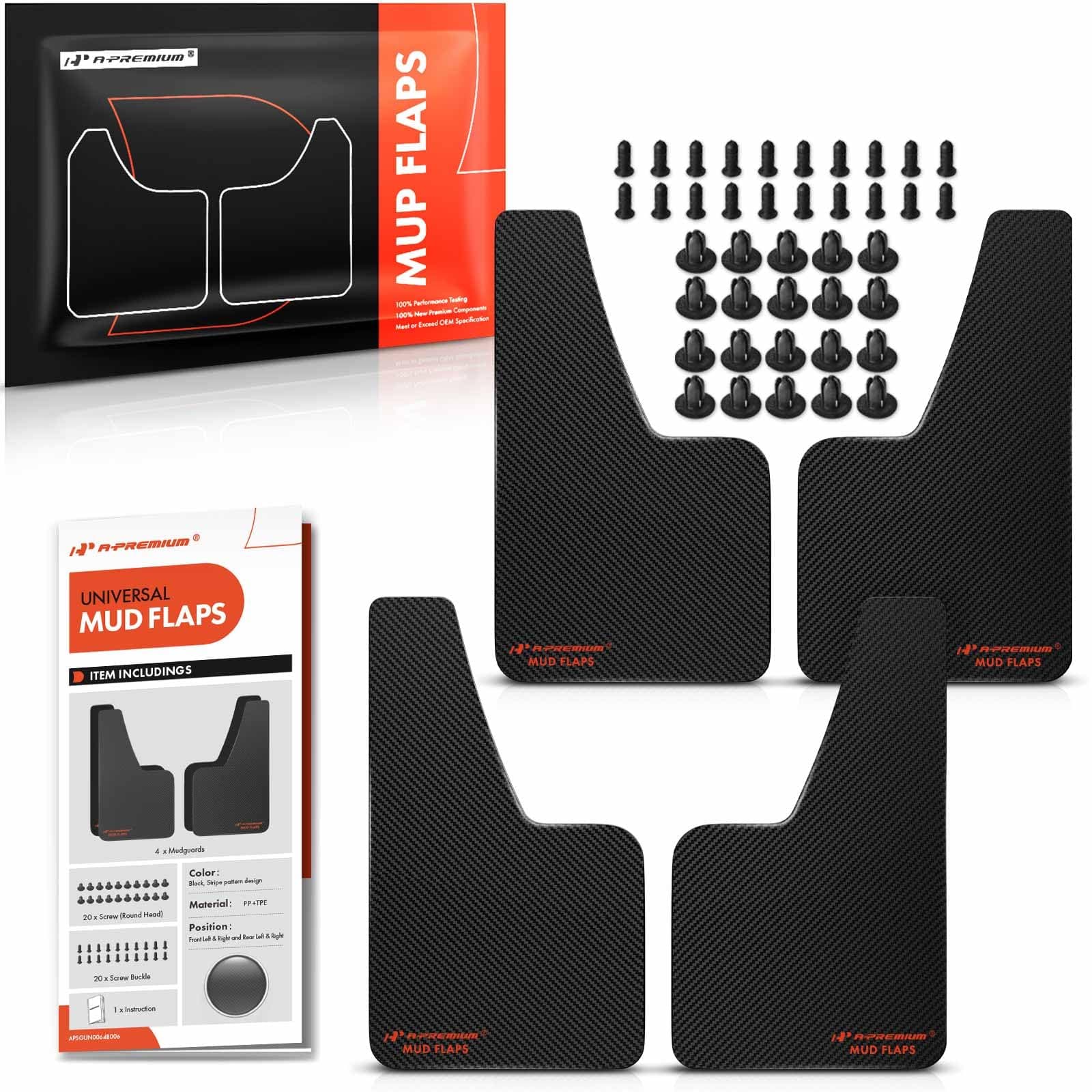 Mud Flaps, 4 Pack Universal Splash Guards for Car Sedan Coupe, Black Front and Rear Upgraded Mud Guards Includes Mounting Hardware, Drilling Required