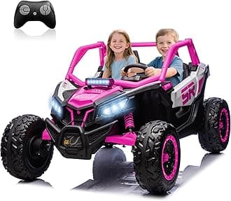 24V 7AH XXXL 2 Seater Power Wheels for Big Kids, 25" 4WD Largre Kids' Electric Vehicles with Remote Control for Girls Boys, UTV Ride On Car for Kid, EVA Tires, Spring Absorbers, Pink