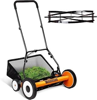 Walensee 18-Inch 5-Blade Push Reel Lawn Mower, Cordless Manual Reel Lawn Mower Walk-Behind Steel Lawn Mowers with Removable 10-Gallon Grass Catcher, Sponge Grip, 9-Position Cutting Height Adjustment