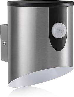 Stainless Steel Outdoor Battery Powered Wireless LED PIR Motion Sensor Security Wall Light IP44, Cool White Cylinder Sconce for Porch, Garage, Drive and Garden