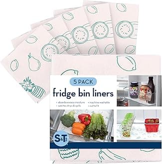 S&T INC. Fridge Liners, Shelf Liners for Kitchen Cabinets and Storage Bins, Non Adhesive Refrigerator Liners, Washable and Absorbent, 12 Inch x 24 Inch, Fruits, 5 Pack