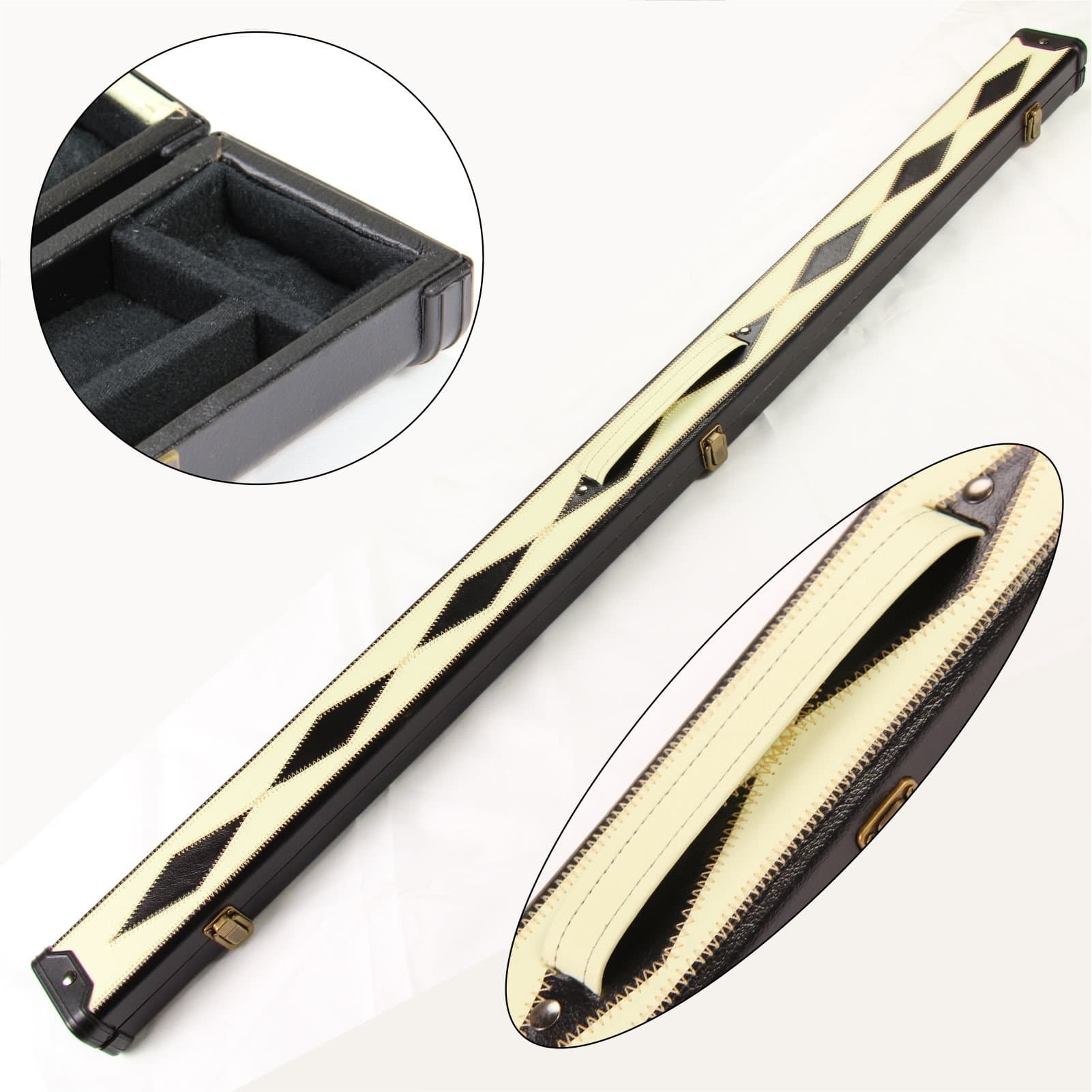 J8B Luxury 3/4 WHITE and BLACK DIAMOND Leather Patch Effect Snooker Pool Cue Case