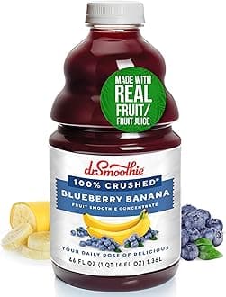 - Dr. Smoothie 100% Crushed Blueberry Banana – No Added Sugar, Made with Real Fruits/Fruit Juice – Vegan, No Artificial Colors or Flavors – Ripe Blueberries & Creamy Banana – 46 oz Bottle