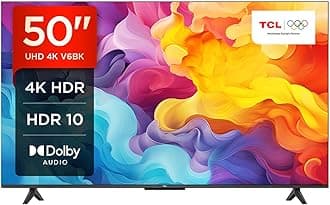 TCL 50V6BK 50-inch 4K Ultra HD, HDR TV, Smart TV Powered by Android TV (Dolby Audio, Voice Control, Compatible with Google Assistant, 2024 New Model)