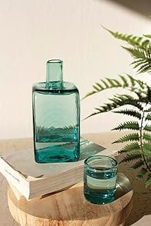 Kalalou CRL5134 Bedside Water Carafe and Drinking Glass, One Size, Green