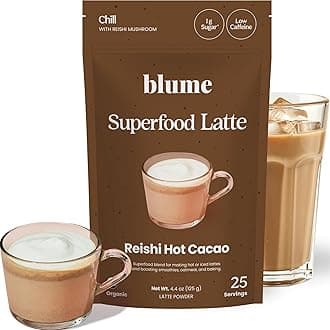 Blume Superfood Latte - Reishi Hot Cacao Powder, Mushroom Powder, Soothing Superfoods, Latte with Brain support, Organic Cocoa Mushroom Coffee Enhancer - Organic, Vegan And Keto Friendly - 25 Servings