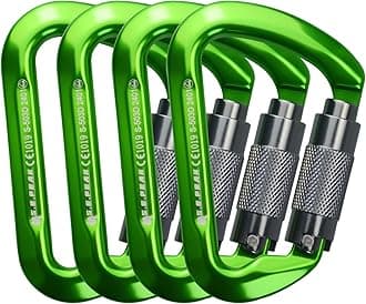 SEPEAK UIAA 30kN Climbing Carabiner Clips, Professional Heavy Duty Twist Locking Carabiners for Climbing,Mountaineering, Rappelling, Camping, Hiking, Swings, Large D Ring Hooks