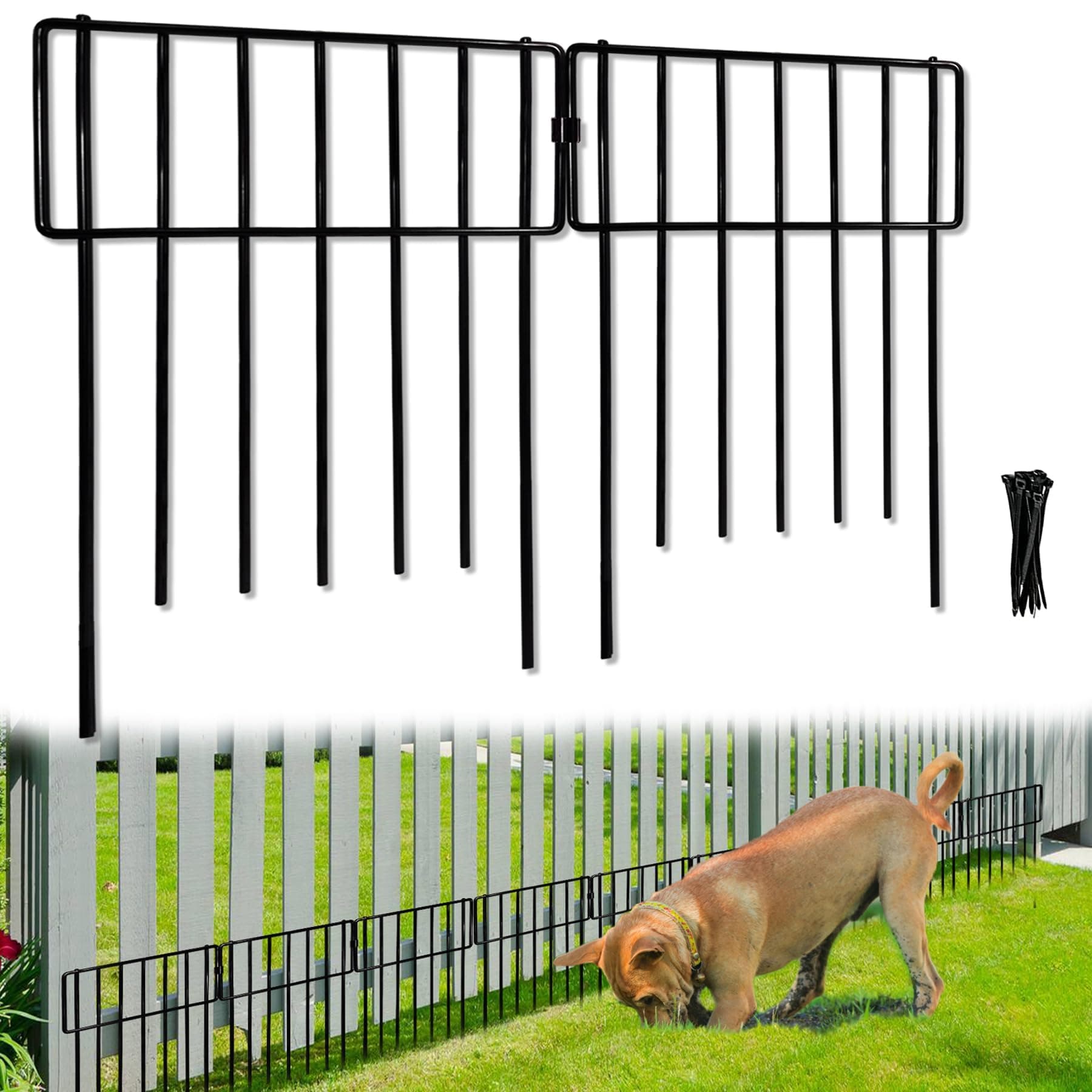 10 Pack Animal Barrier, No Dig Decorative Fence, 17in(H) x10ft(L) Rustproof Metal Small Garden Fence Border for Dogs Rabbits, Bottom Blocker for Outdoor Yard Patio
