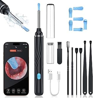 Tomaje Ear Wax Removal Tool Camera, Ear Cleaner with Camera, Ear Wax Removal Kit, 1080P HD Ear Camera, Earwax Removal Kit with Camera and 6 LED Light, 6 Ear Pick & Ear Set for iOS & Android, Black