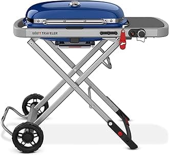 Traveler Portable Gas Grill – Blue Edition | Compact Foldable Outdoor BBQ with Large Cooking Surface, One-Hand Setup, Travel-Ready Design, Ideal for Camping, Tailgating, and Road Trips