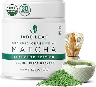 Jade Leaf Matcha Organic Ceremonial Grade Matcha Green Tea Powder - 100% Pure Japanese First Harvest Green Tea for Ceremonies, Usucha, Lattes 30g / 1.06 Ounce Tin (Pack of 1)
