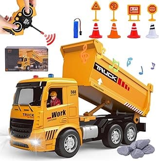 Kids Remote Control Dump Truck Toy - with Activity Barricade, Rechargable, Construction Vehicle Toy for 6 7 8 9 Year Old Boys and Girls, for Birthday Christmas
