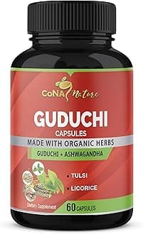 Organic Giloy Guduchi Extract Capsules & Ashwagandha, Licorice, Holy Basil | Immune Booster