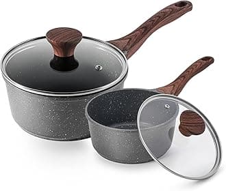 Nonstick Sauce Pan with Lid Saucepan Set, Swiss Granite Coating Sauce Pot Kitchen Cooking Pot Sets, Induction Comptable, PFOA Free, 1.5 + 2 QT