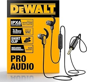 Heavy Duty Wired Earphones with Microphone, Jobsite Earbuds Wired 3.5mm, Water-Resistant 3.5mm Earbuds with Mic, Connected Headphones for Outdoor Work
