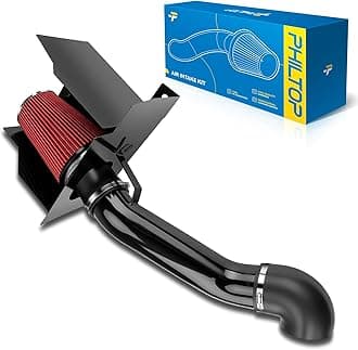 PHILTOP 3.75" Cold Air Intake Kit System + Heat Shield Compatible with Hummer H2 2003 2004 2005 2006 2007 2008 2009, High Performance, Red