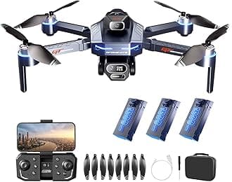 4K Camera Drone with Three Cameras & LCD Display | FPV Drones with Camera for Adults, GPS Positioning, 2.4G WiFi Transmission | Foldable Mini Drone, Optical Flow Hovering, Remote Control Quad